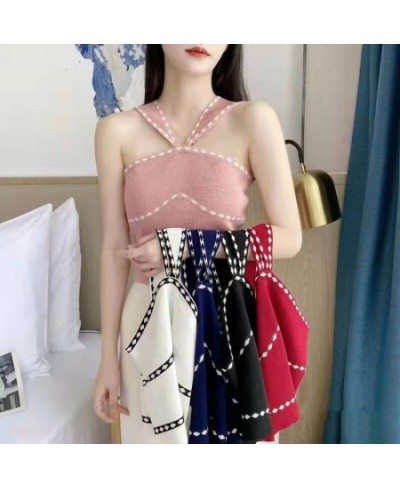 Women Halter Tops Off Shoulder Female Knitted Tube Tops Solid Sexy Tops Women Tank Tops Women 2023 Summer $15.47 - Tops & Tees