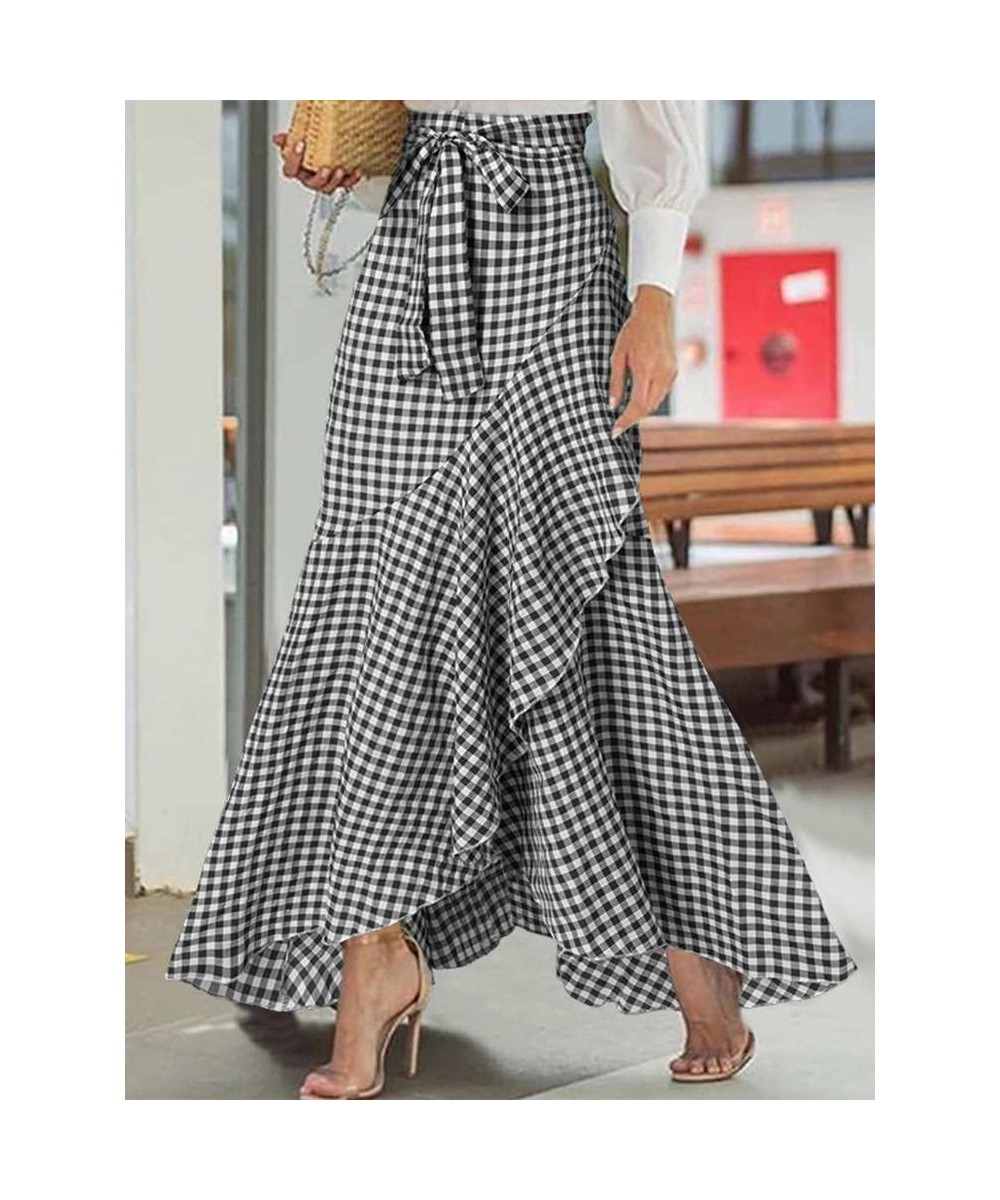 Celmia Women Plaid Long Skirt 2023 Summer Elegant Asymmetrical Ruffled High Waist Mujer Faldas Casual Pleat Mermaid Jupe Long...