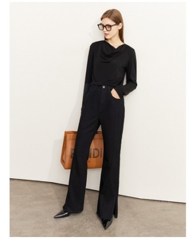 2022 Autumn New Velvet Warm Jeans Loose Slit Thick Denim Pants Women's Black Straight Wide Leg Pants 12241205 $85.24 - Jeans