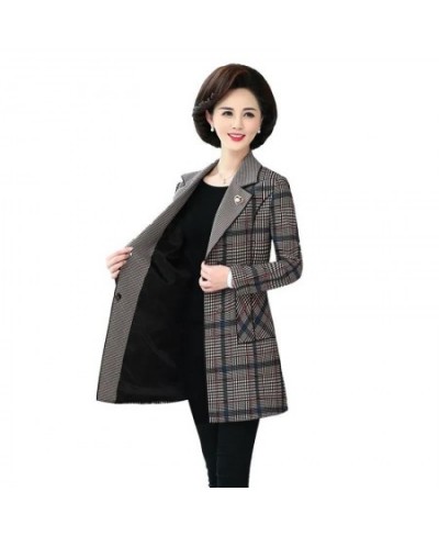 2022 Mothers Wear Spring Autumn Trench Coat Women Plaid Windbreaker Jackets Blazer Vintage New Ladies Jacket Loose Outerwear ...