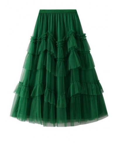 Women Tulle Long Skirt 2023 Spring Summer Fashion Tiered Mesh A Line High Waist Pleated Maxi Skirt Female Green Khaki $39.89 ...