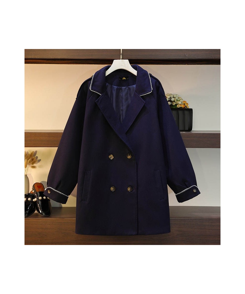 150Kg Plus Size Women's Bust 160 Autumn Winter Loose Tailored Collar Double Breasted Woolen Coat Blue 6XL 7XL 8XL 9XL 10XL $1...