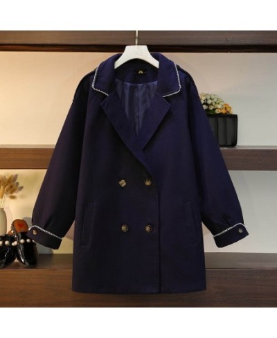 150Kg Plus Size Women's Bust 160 Autumn Winter Loose Tailored Collar Double Breasted Woolen Coat Blue 6XL 7XL 8XL 9XL 10XL $1...