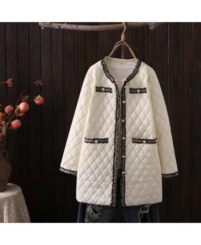 Women's Clothing Coats Plus Size Autumn Winter Chic Single Breasted Pearl Buttons Parka Long Warm Jacket $63.94 - Plus Size C...