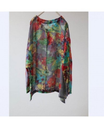 2023 Summer Vintage Art Ventilate Thin Cool V-neck Loose Women Tops Long Sleeve Print Bandhnu Comfort Plus Size Pullover $37....