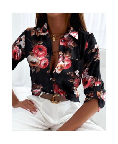 Women Chic Blouses Elegant Turn Down Collar Letter Patten Pocket Roll Tab Long Sleeves Button Shirt Female Working Blouse Top...