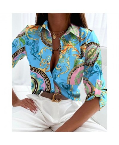 Women Chic Blouses Elegant Turn Down Collar Letter Patten Pocket Roll Tab Long Sleeves Button Shirt Female Working Blouse Top...