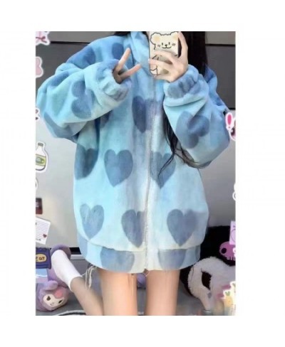 Pink Heart Y2K Baseball Coat Women Faux Teddy Fur Coat Basic Jackets Outerwear Female Womens Fashion Vintage Harajuku Kawaii ...