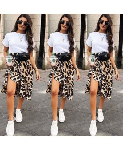 Leopard Skirt Women Fashion Sexy Wrap Over Asymmetrical Calf Length Skirt Ladies Summer Casual High Waist Slim Skirts Sundres...