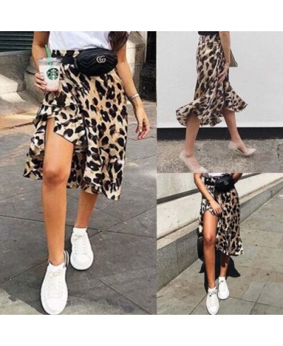 Leopard Skirt Women Fashion Sexy Wrap Over Asymmetrical Calf Length Skirt Ladies Summer Casual High Waist Slim Skirts Sundres...