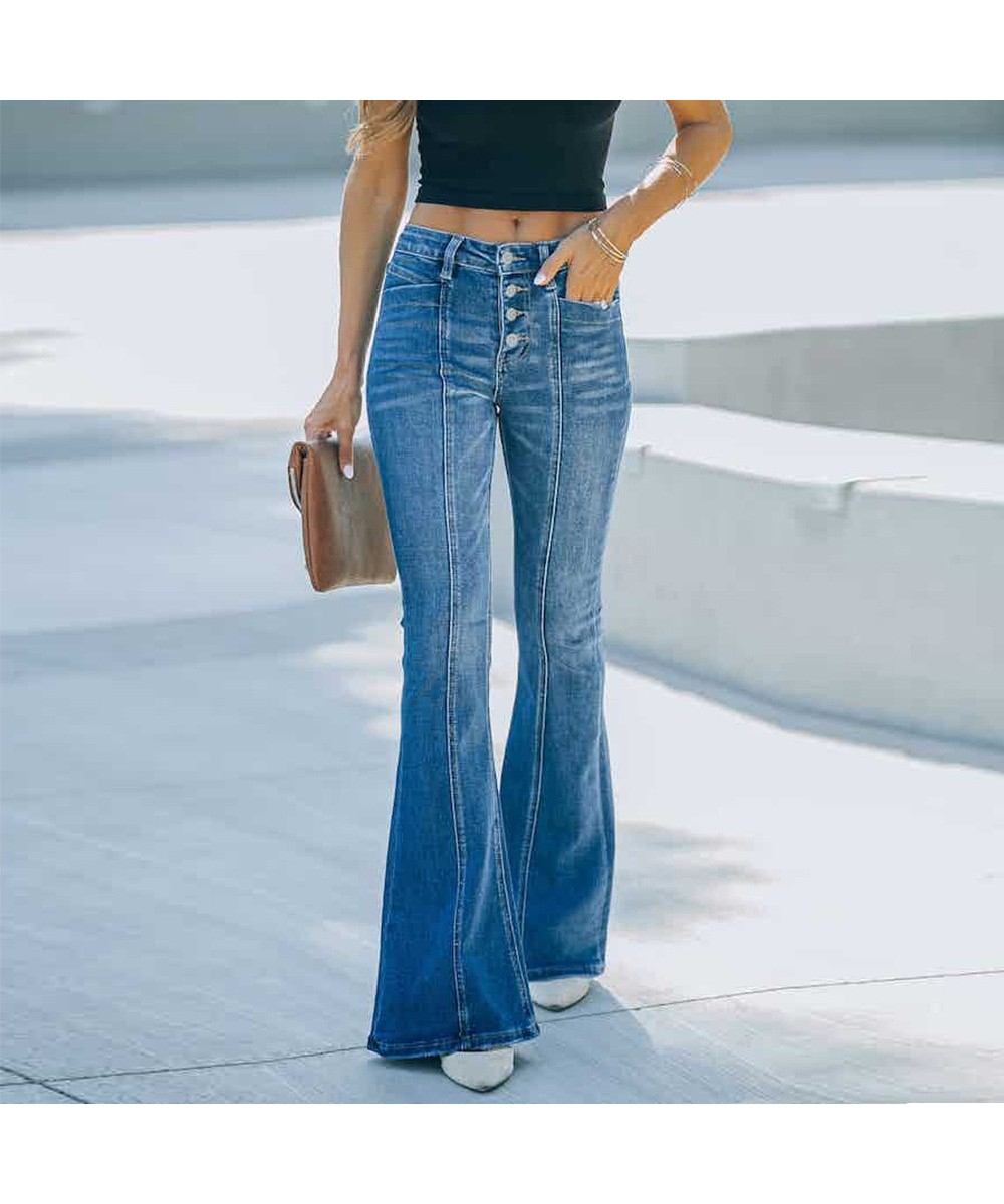 Women's Flared Jeans Patchwork Vintage Fashion Stretch High Waist Casual Slim Streetwear Wide Leg Flare Denim Trousers $53.45...