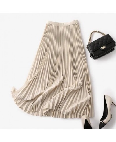 Long Pleated Skirts for Women 2023 Spring Fall Chic Elastic Band Fashion A Line Elegant Office Ladies Luxury Midi Skirt $47.7...