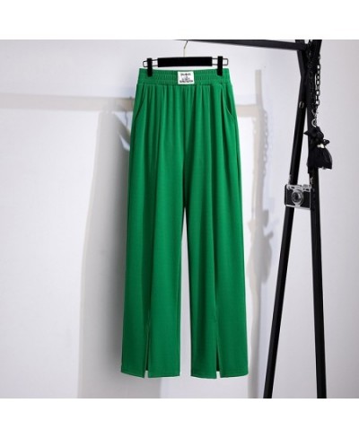 100/150kg Big Size Straight Pants Women's Show Thin Summer High Waist Split Pants Oversized Loose Ice Silk Pants 5XL 6XL 7XL ...