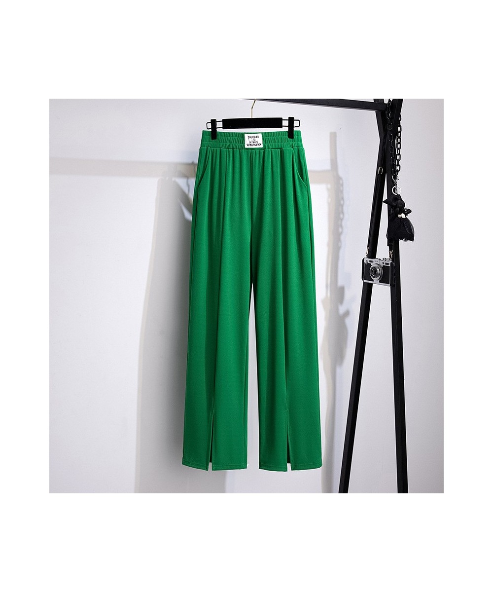 100/150kg Big Size Straight Pants Women's Show Thin Summer High Waist Split Pants Oversized Loose Ice Silk Pants 5XL 6XL 7XL ...