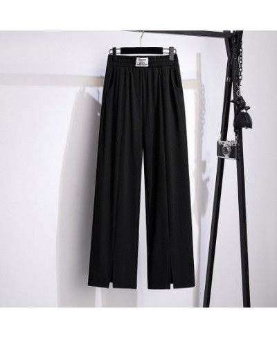 100/150kg Big Size Straight Pants Women's Show Thin Summer High Waist Split Pants Oversized Loose Ice Silk Pants 5XL 6XL 7XL ...