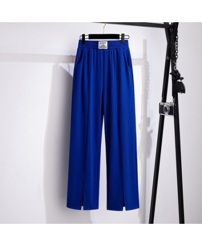 100/150kg Big Size Straight Pants Women's Show Thin Summer High Waist Split Pants Oversized Loose Ice Silk Pants 5XL 6XL 7XL ...