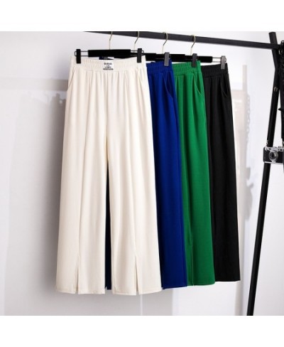 100/150kg Big Size Straight Pants Women's Show Thin Summer High Waist Split Pants Oversized Loose Ice Silk Pants 5XL 6XL 7XL ...