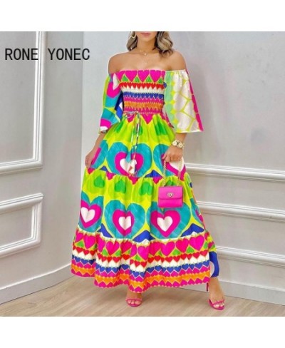 Women Dress 2023 Valentine's Day Heart Print Off Shoulder Maxi Dress Vacation Dresses $43.16 - Dresses