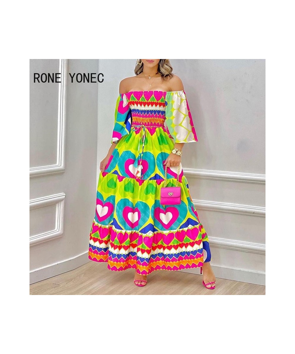 Women Dress 2023 Valentine's Day Heart Print Off Shoulder Maxi Dress Vacation Dresses $43.16 - Dresses