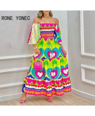 Women Dress 2023 Valentine's Day Heart Print Off Shoulder Maxi Dress Vacation Dresses $43.16 - Dresses