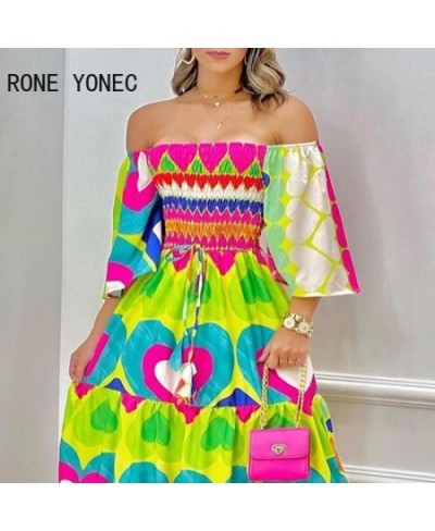 Women Dress 2023 Valentine's Day Heart Print Off Shoulder Maxi Dress Vacation Dresses $43.16 - Dresses