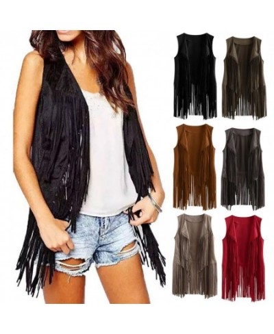 Elegant Popular Pure Color Fringed Cardigan Vest Autumn Jacket Vest Vintage Streetwear $31.08 - Jackets & Coats