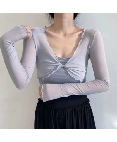 Fashion Elegant Women Sexy See Through Solid Cardigans Long Sleeve Mesh Vintage Lace Up Crop Tops Streetwear Short Cardigans ...