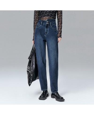 Women Jeans 2022 Spring High Waisted Trouser Dark Blue Pure Cotton Chic Casual Straight Leg pants Denim Pants $56.32 - Bottoms