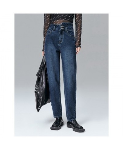 Women Jeans 2022 Spring High Waisted Trouser Dark Blue Pure Cotton Chic Casual Straight Leg pants Denim Pants $56.32 - Bottoms