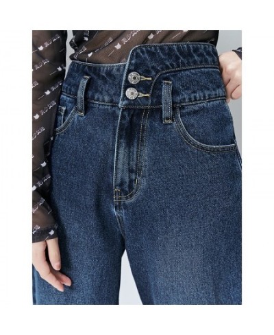 Women Jeans 2022 Spring High Waisted Trouser Dark Blue Pure Cotton Chic Casual Straight Leg pants Denim Pants $56.32 - Bottoms