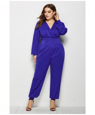 5xl Plus Size for Women Elegant Lantern Sleeve V-neck Women Jumpsuit Ruched High Waist Office Ladies Jumpsuit Casual Outfit $...