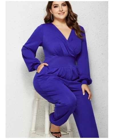 5xl Plus Size for Women Elegant Lantern Sleeve V-neck Women Jumpsuit Ruched High Waist Office Ladies Jumpsuit Casual Outfit $...