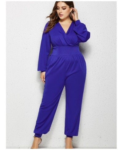 5xl Plus Size for Women Elegant Lantern Sleeve V-neck Women Jumpsuit Ruched High Waist Office Ladies Jumpsuit Casual Outfit $...