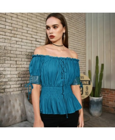 Women’s Steampunk Victorian Blouse Half Sleeve Boho Off Shoulder Peasant Tops Lace-up Smocking waist Summer Shirts $39.92 - W...