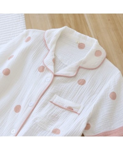 2023 Pajamas Women 100% Gauze Cotton Female Sleepwear Polka Dot Bedroom Set Woman 2 Pieces Loungewear Brief Suits with Shorts...