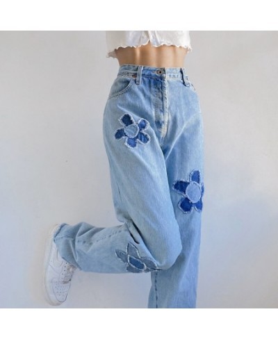 Torn Flower Patchwork Y2k Mom Jeans Women's Loose High-waist Straight-leg Denim Trousers Beautiful Casual Overalls Streetwear...