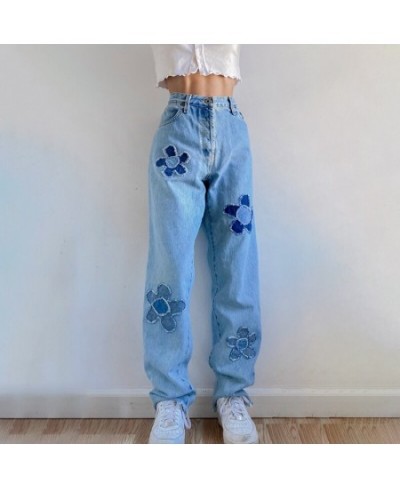 Torn Flower Patchwork Y2k Mom Jeans Women's Loose High-waist Straight-leg Denim Trousers Beautiful Casual Overalls Streetwear...