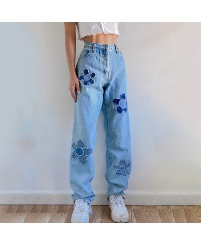 Torn Flower Patchwork Y2k Mom Jeans Women's Loose High-waist Straight-leg Denim Trousers Beautiful Casual Overalls Streetwear...