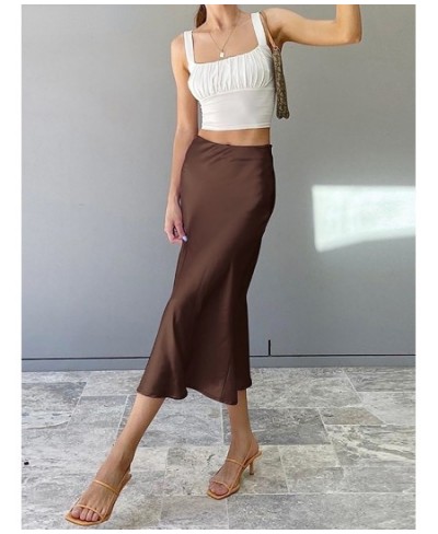 Solid Purple Satin Silk Skirt Women High Waisted Summer Long Skirt New 2023 Elegant Ladies Office Skirts Midi Spring $26.96 -...