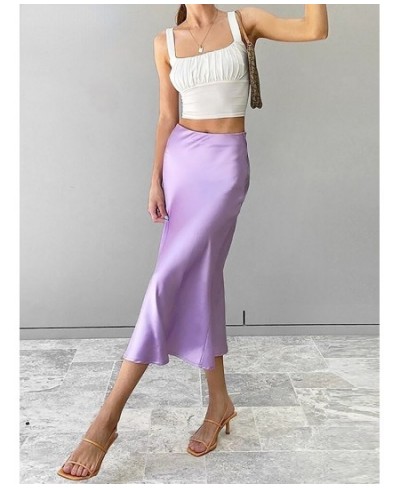 Solid Purple Satin Silk Skirt Women High Waisted Summer Long Skirt New 2023 Elegant Ladies Office Skirts Midi Spring $26.96 -...