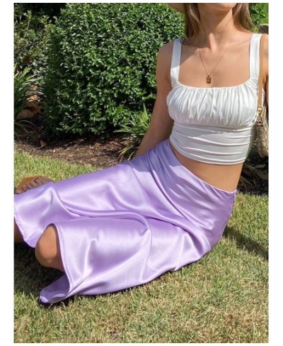 Solid Purple Satin Silk Skirt Women High Waisted Summer Long Skirt New 2023 Elegant Ladies Office Skirts Midi Spring $26.96 -...