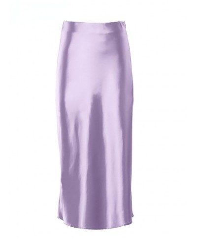 Solid Purple Satin Silk Skirt Women High Waisted Summer Long Skirt New 2023 Elegant Ladies Office Skirts Midi Spring $26.96 -...