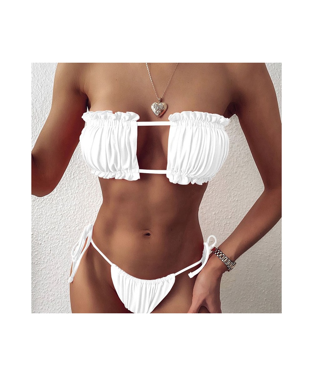 Sexy New Women Bikini 2-Pieces Set Bathing Suit Summer Beach Strings Swimwear Female Micro Swimming Split Outfits White Dress...