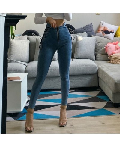 Women High Waist Jeans Woman Sexy Black Blue Elastic Skinny Pencil Pants Female Multi-Size Zipper Wash Denim Trousers Girl $5...