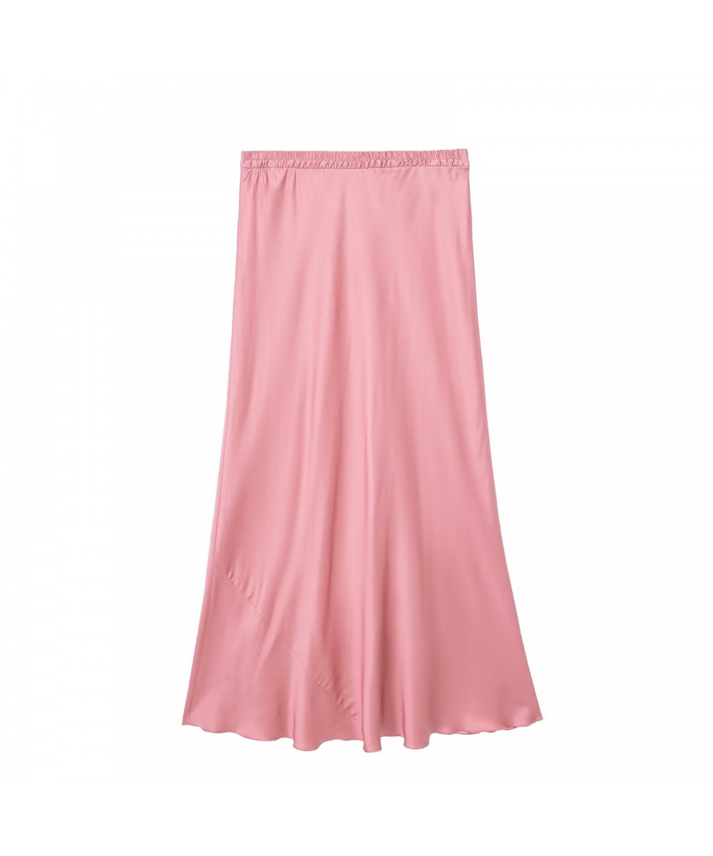 Women Long Skirt Elastic Waist Women Skirt Cute Pink Like Silk Smooth $29.47 - Skirts