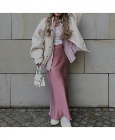 Women Long Skirt Elastic Waist Women Skirt Cute Pink Like Silk Smooth $29.47 - Skirts