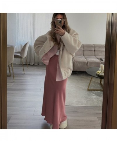 Women Long Skirt Elastic Waist Women Skirt Cute Pink Like Silk Smooth $29.47 - Skirts