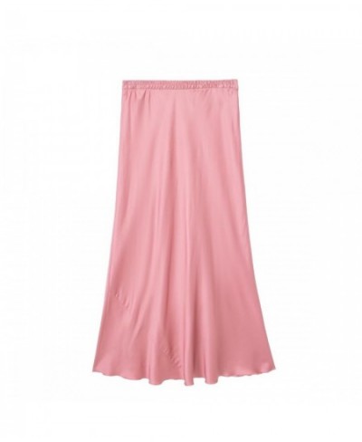 Women Long Skirt Elastic Waist Women Skirt Cute Pink Like Silk Smooth $29.47 - Skirts