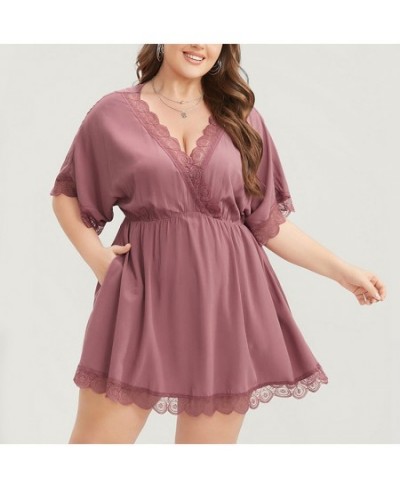 Plus Size Lace Dresses For Women 2023 Summer Short Sleeve Casual Mini Dress Sexy V-neck Evening Party Dresses Large Size $43....