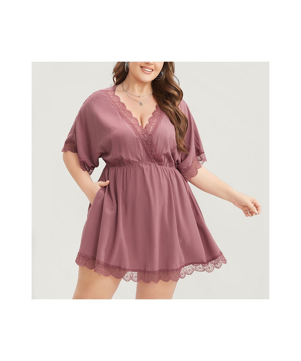 Plus Size Lace Dresses For Women 2023 Summer Short Sleeve Casual Mini Dress Sexy V-neck Evening Party Dresses Large Size $43....